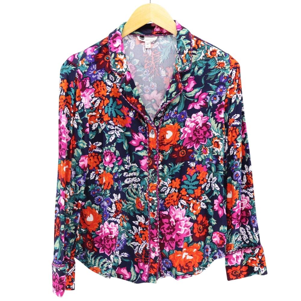 Anthropologie XS Floreat Women's Floral Button Down Silky Sleep Shirt Top